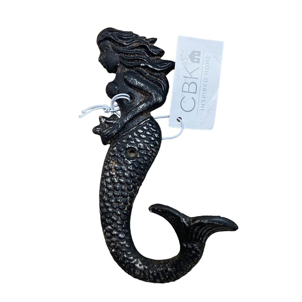 CBK Brown Mermaid Cast Iron Wall Hook Bathroom Coastal Beach Decor 7 inch